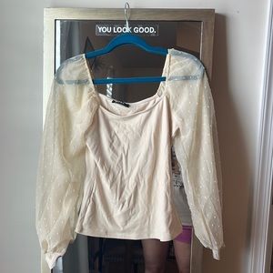 Nude ribbed sheer polka dot sleeve top